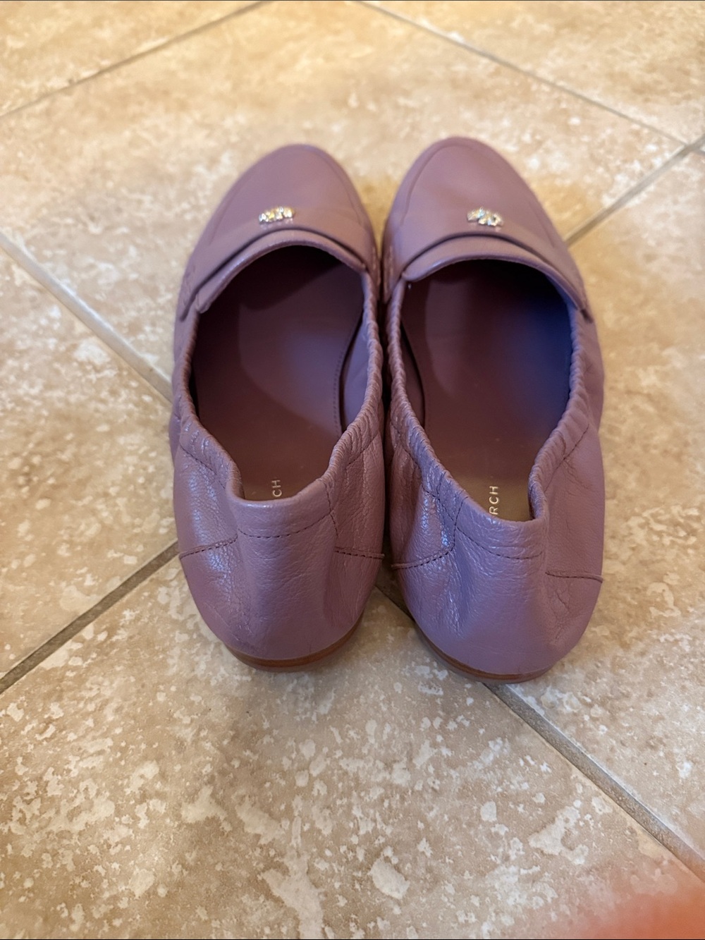 Tory Burch Mauve Leather Penny Loafers with Logo Accent - Picture 2 of 2
